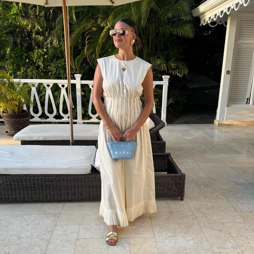 Antonio Melani x MG Style Jenny Round Neck Sleeveless Pleat A-Line Fringe Dress - Picture 6 of 6